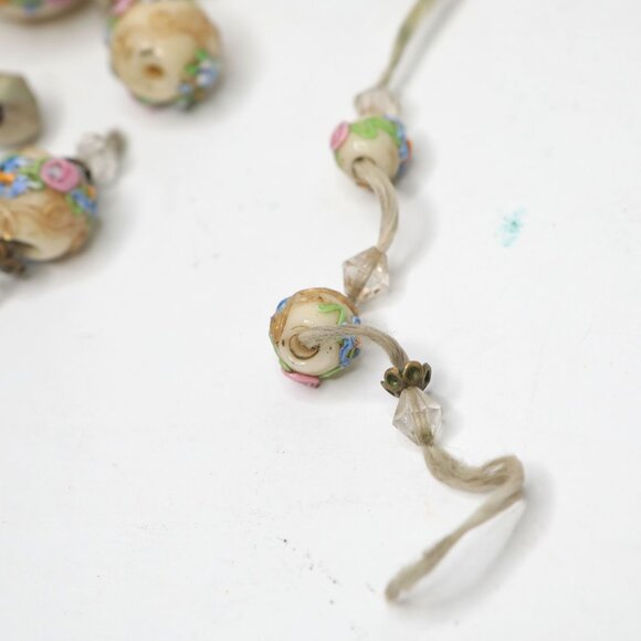 Vintage Murano Venetian Cream Wedding Cake Art Glass Beads Necklace 1930s Floral - Picture 10 of 11